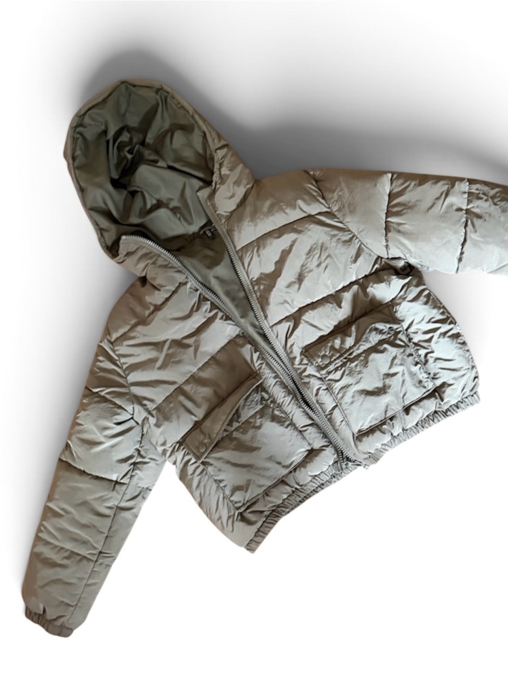 H&M Kids Hooded Puffer Jacket - Light Olive